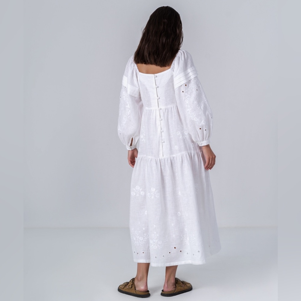 ETNODIM white linen embroidered dress myt SIZE XS - Picture 2 of 9
